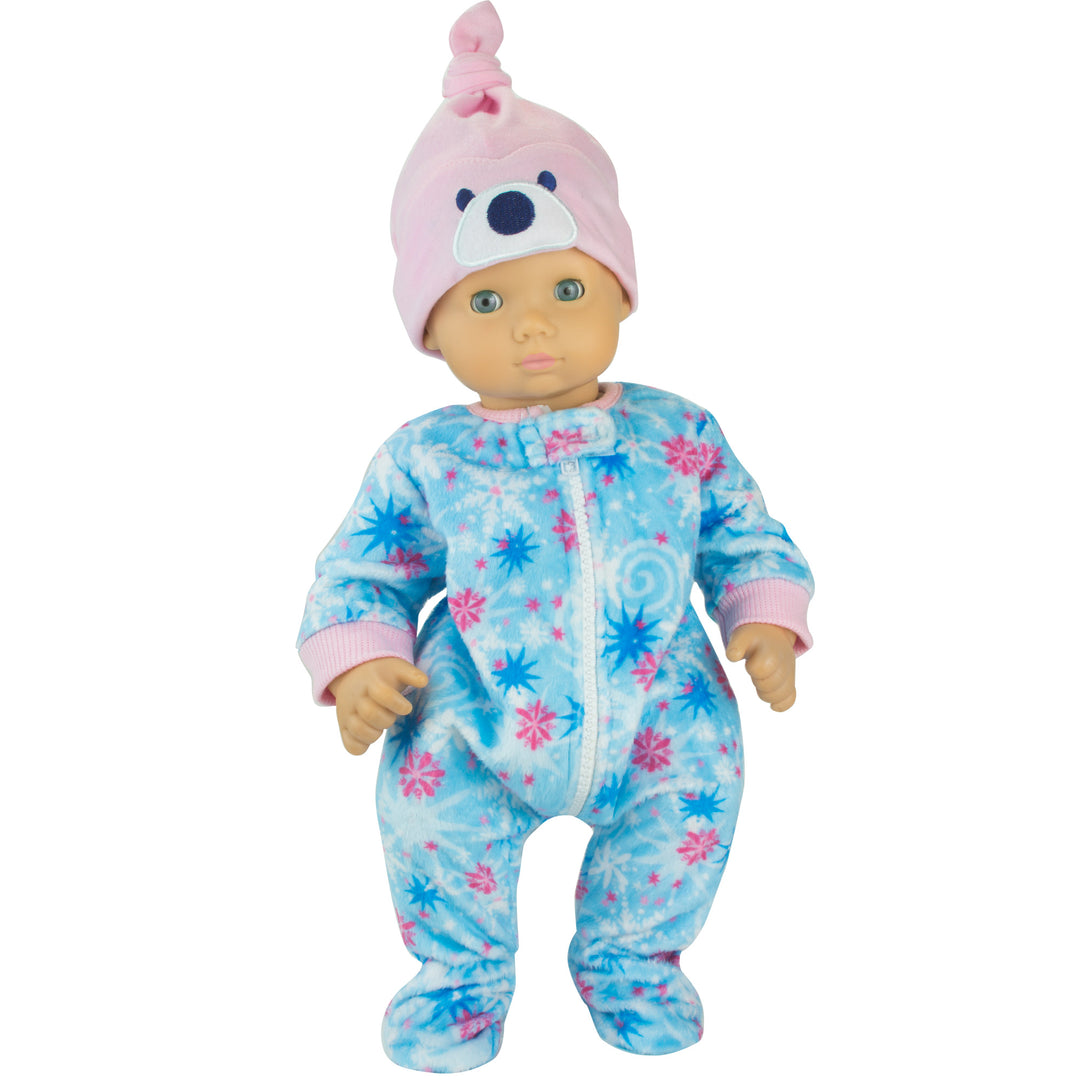 Sophia's - 15" Doll - Print Fleece Sleeper & Hat - Light Blue