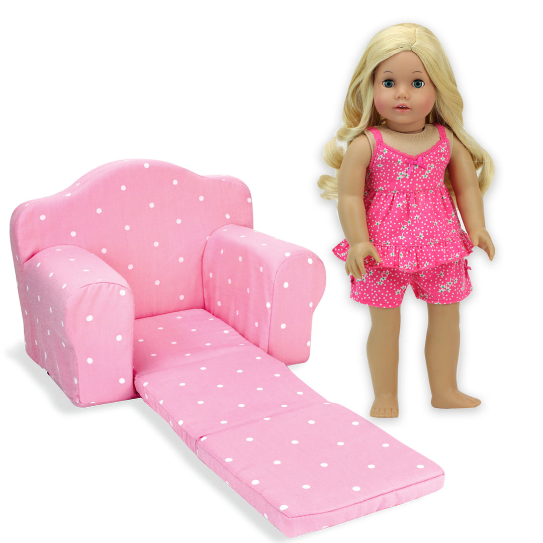 Sophia's Polka Dot Print Pull-Out Chair Bed for 18'' Dolls, Pink