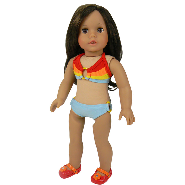 Sophia’s Two-Piece Bikini & Matching Circle Skirt Cover-Up Summer Swim Bathing Suit Outfit for 18” Dolls, Rainbow