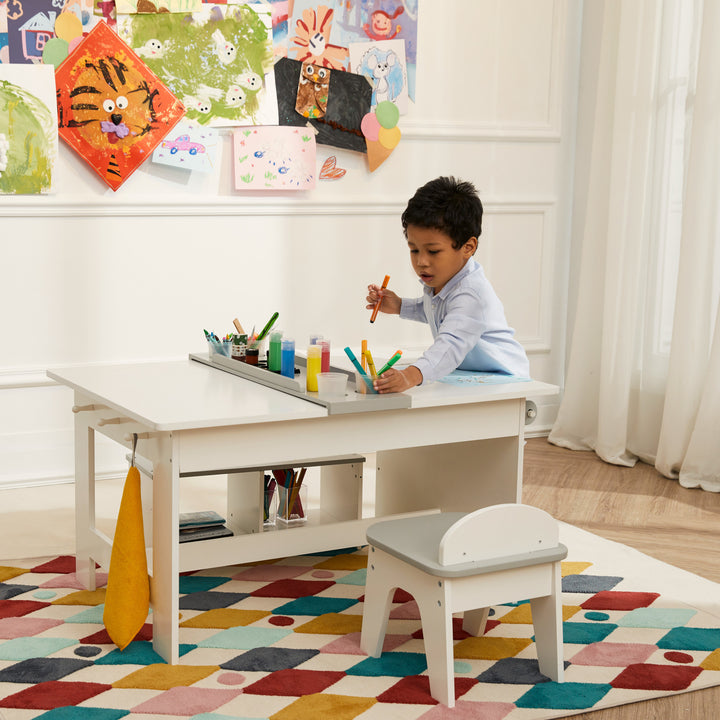 Fantasy Fields Little Monet Art Table with Paper Roll, Stool, Bench and More, White/Gray