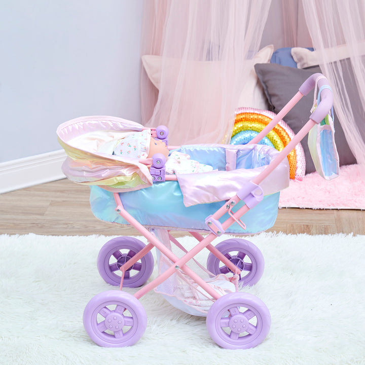 Olivia’s Little World Magical Dreamland Deluxe Baby Doll Stroller and Carrier, Iridescent