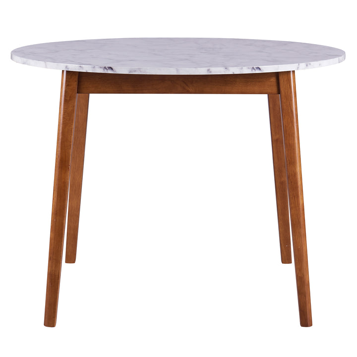 Teamson Home Ashton Wooden Round Dining Table with Faux Marble Top, White/Walnut