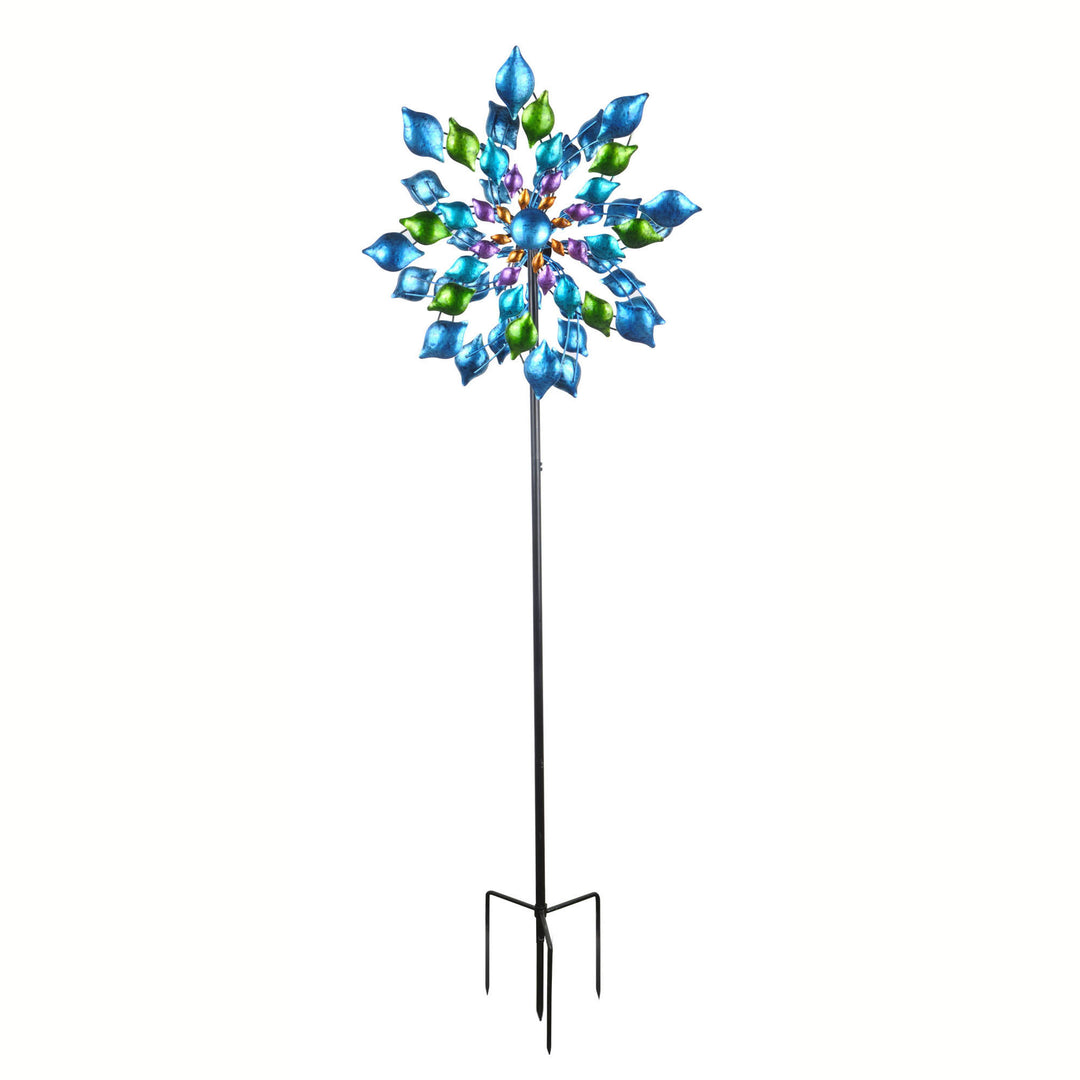 Teamson Home - Outdoor Blue Floral Kinetic Dual Spinner Windmill