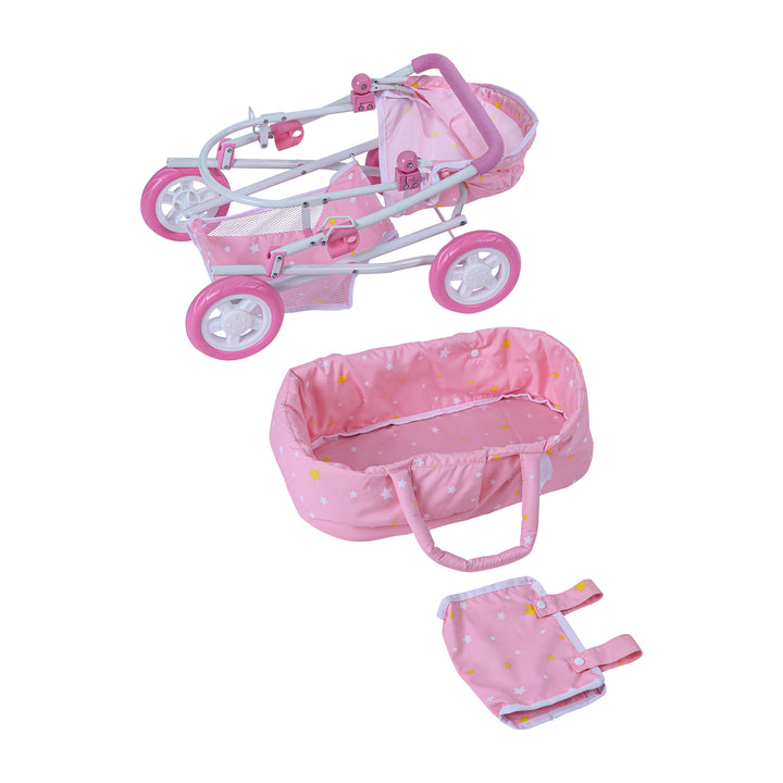 Olivia's Little World Twinkle Stars Princess Deluxe Baby Doll Stroller, Pink/White