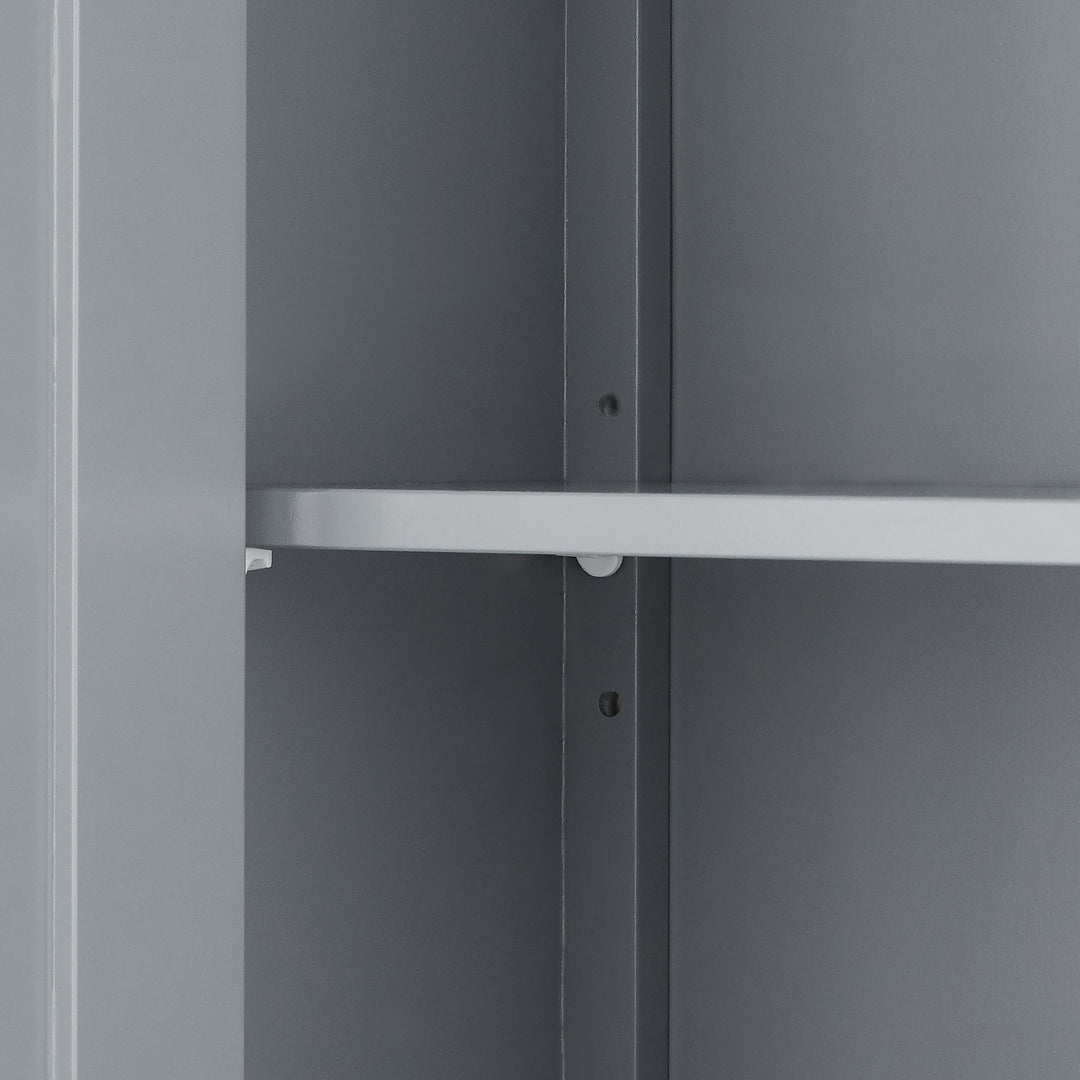 Close-up of the interior shelf of the Gray Teamson Home Mercer Over-the-Toilet Cabinet with open shelving