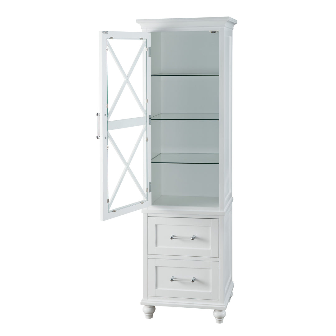 Teamson Home Blue Ridge Wooden Linen Tower Cabinet with the cabinet door open