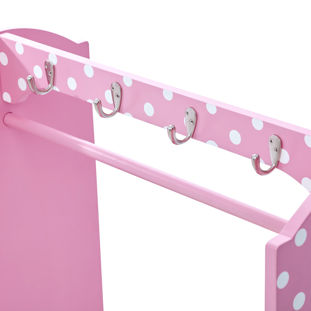 Close-up of four hooks on the Fantasy Fields - Fashion Polka Dot Dress Up Unit - Pink / White