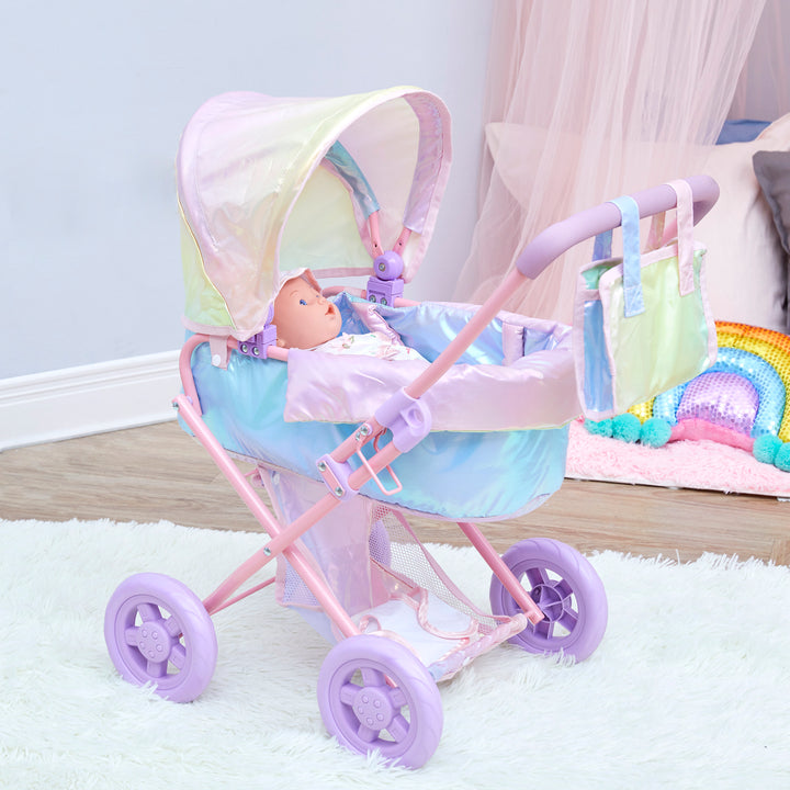 Olivia’s Little World Magical Dreamland Deluxe Baby Doll Stroller and Carrier, Iridescent