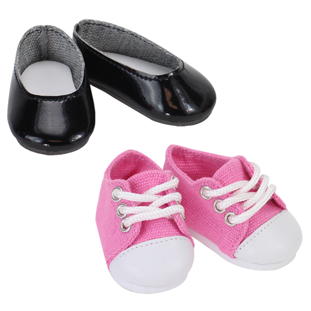 Sophia's Dressy Black Flats and Pink Sneakers for 14.5" Dolls