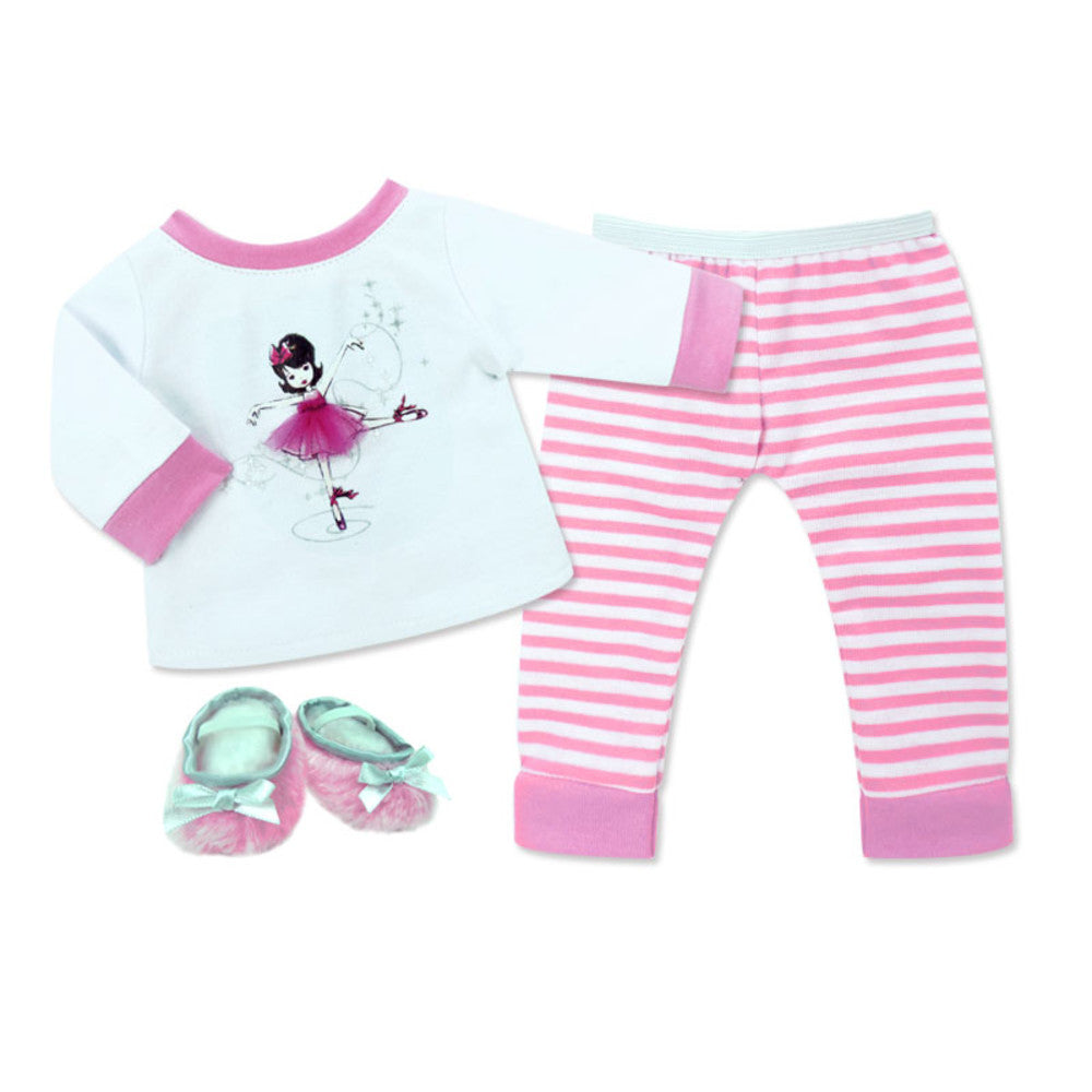 Sophia's - 15" Doll - Ballerina Print Pj's & Slippers Set - Light Pink