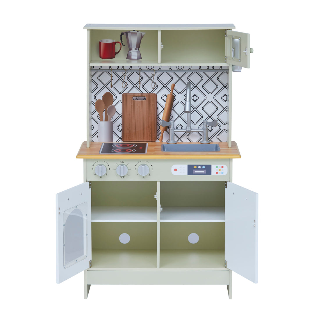 Teamson Kids Little Chef Boston Farmhouse Wooden Kitchen Playset, Green/White