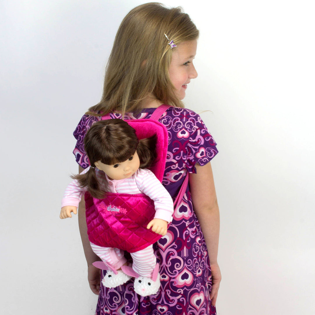 Sophia's Quilted Plush Hands Free Front/Back Carrier for Dolls, Hot Pink