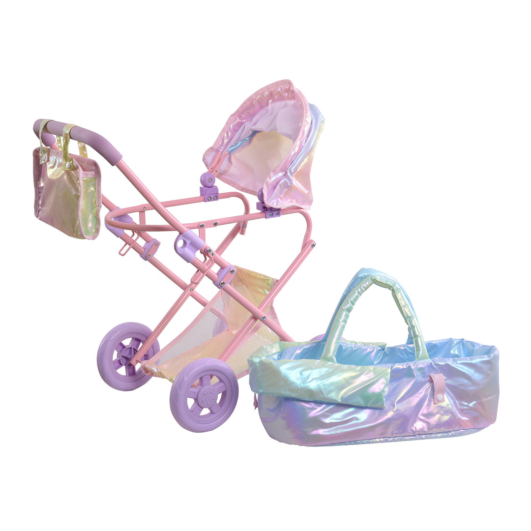 Olivia’s Little World Magical Dreamland Deluxe Baby Doll Stroller and Carrier, Iridescent