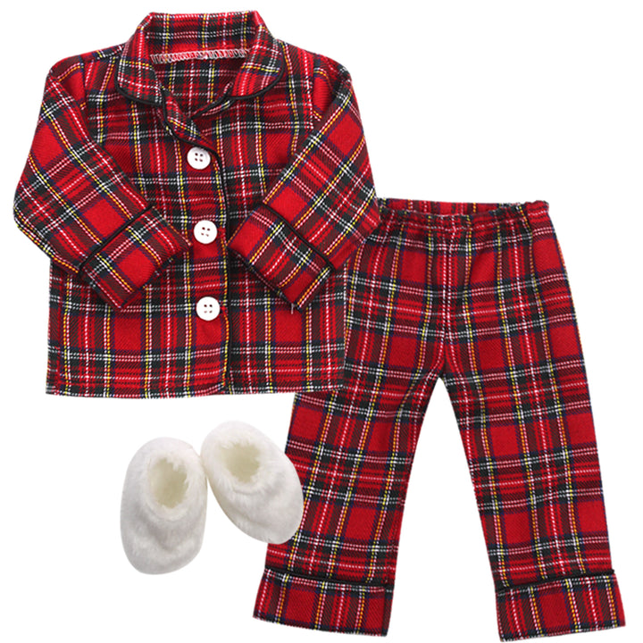 Sophia's - 18" Doll - Flannel Pajama & Slippers Set - Red