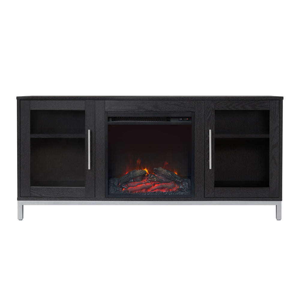 Teamson Home Lainey 54" TV Console Stand with Electric Fireplace for Flat Screen TVs up to 65", Black/Silver