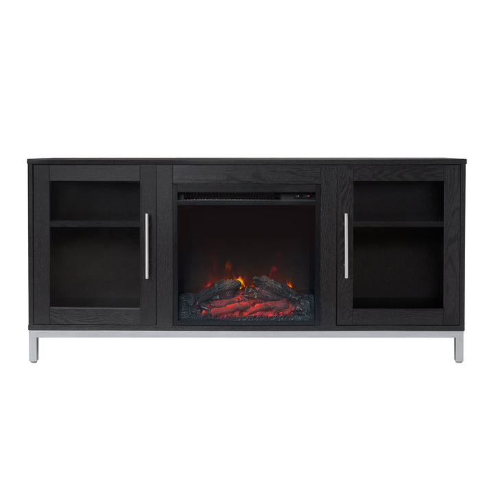 Teamson Home Lainey 54" TV Console Stand with Electric Fireplace for Flat Screen TVs up to 65", Black/Silver