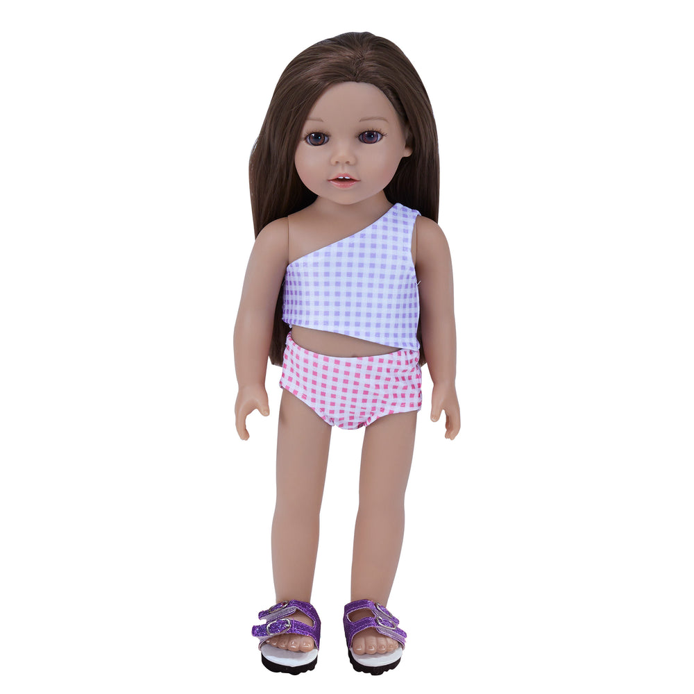 Sophia's 3 Piece Swim Set with Cut-Out Bathing Suit, Cover Up and Sandals for 18" Dolls, Pink/Purple