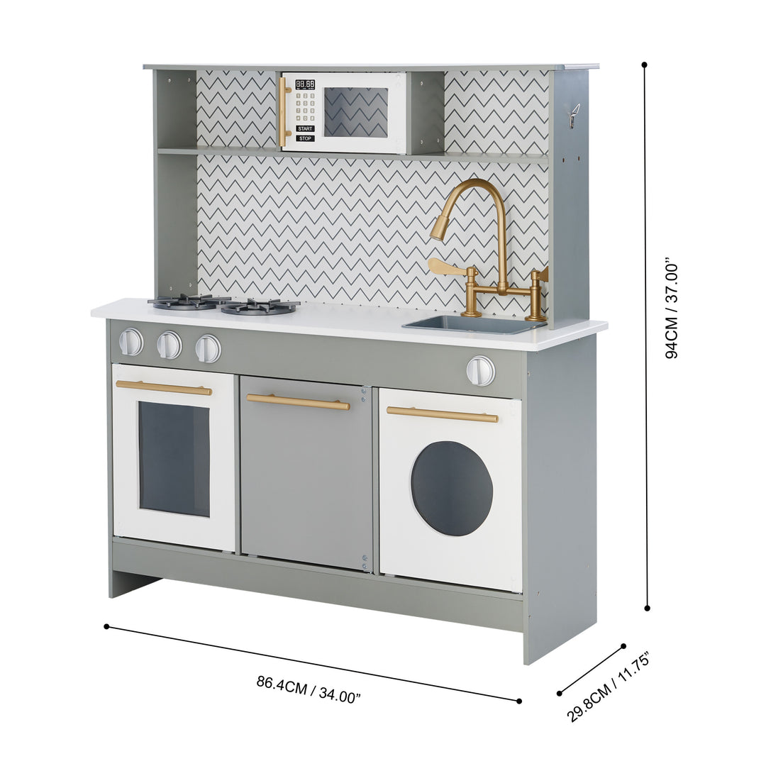 Teamson Kids Little Chef Berlin Modern Play Kitchen with 6 Accessories, Gray/White