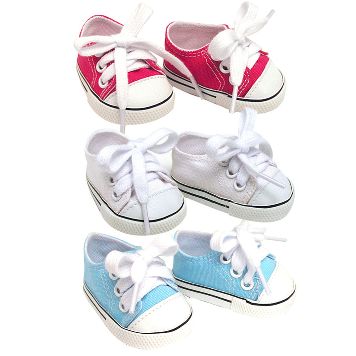 Sophia's - 18" Doll - Set of 3 Canvas Sneakers - Pink, White, and Blue