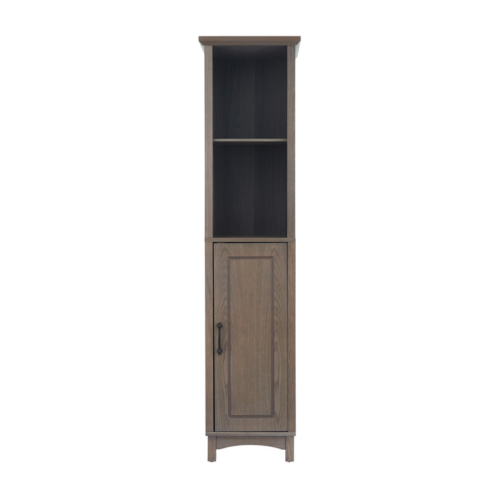 Teamson Home Russell Modern Farmhouse Linen Tower Storage Cabinet with Open Shelves, Salt Oak