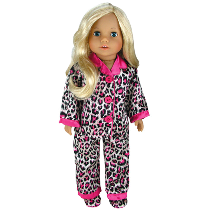 Sophia's Animal Print Pajama Shirt, Pants and Slippers for 18" Dolls, Pink/Black