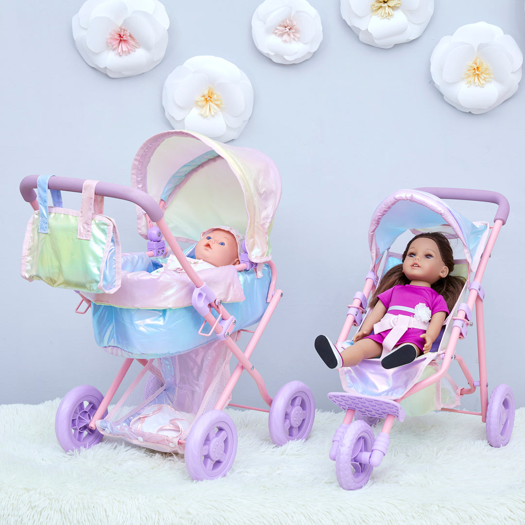 Olivia’s Little World Magical Dreamland Deluxe Baby Doll Stroller and Carrier, Iridescent