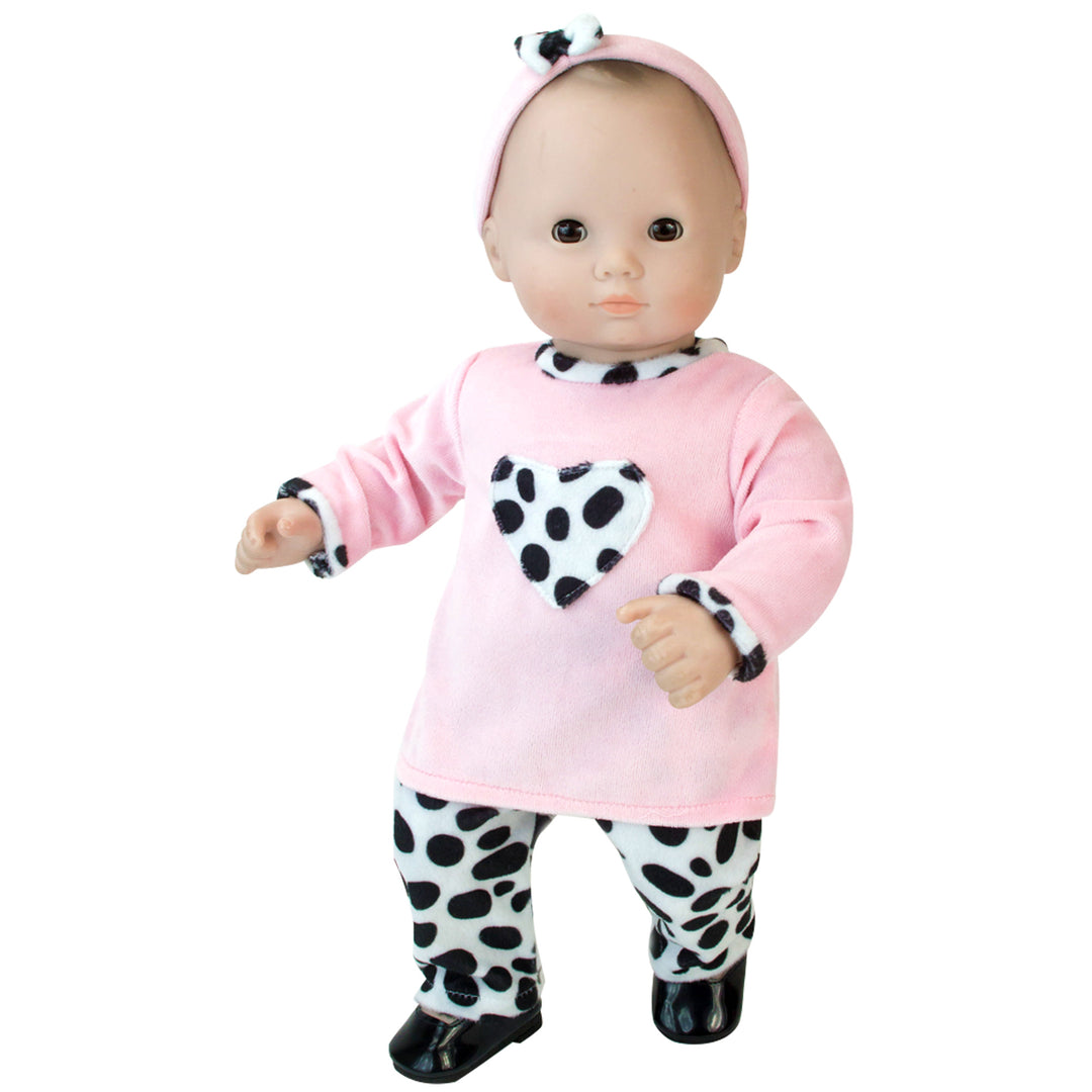 Sophia's 3 Piece Velour Dalmatian Print Set for 15" Dolls, Pink/Black