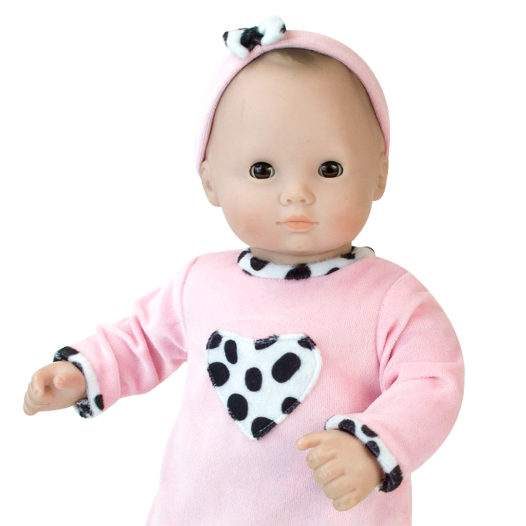 Sophia's 3 Piece Velour Dalmatian Print Set for 15" Dolls, Pink/Black