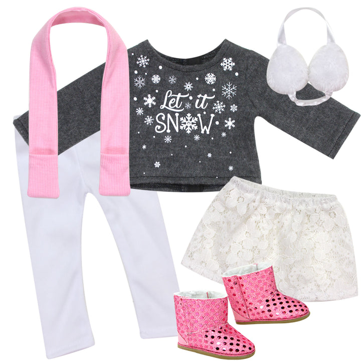 Sophia's 6 Piece 'Let it Snow' Sweater and Skirt Outfit Set for 18'' Dolls