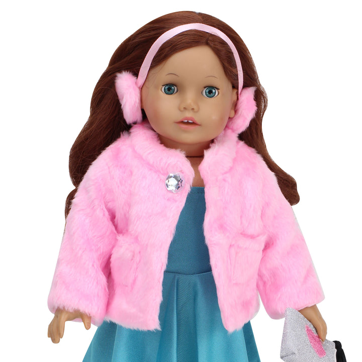 Sophia’s Pink faux fur Coat and Earmuff Headband Set for 18" Dolls